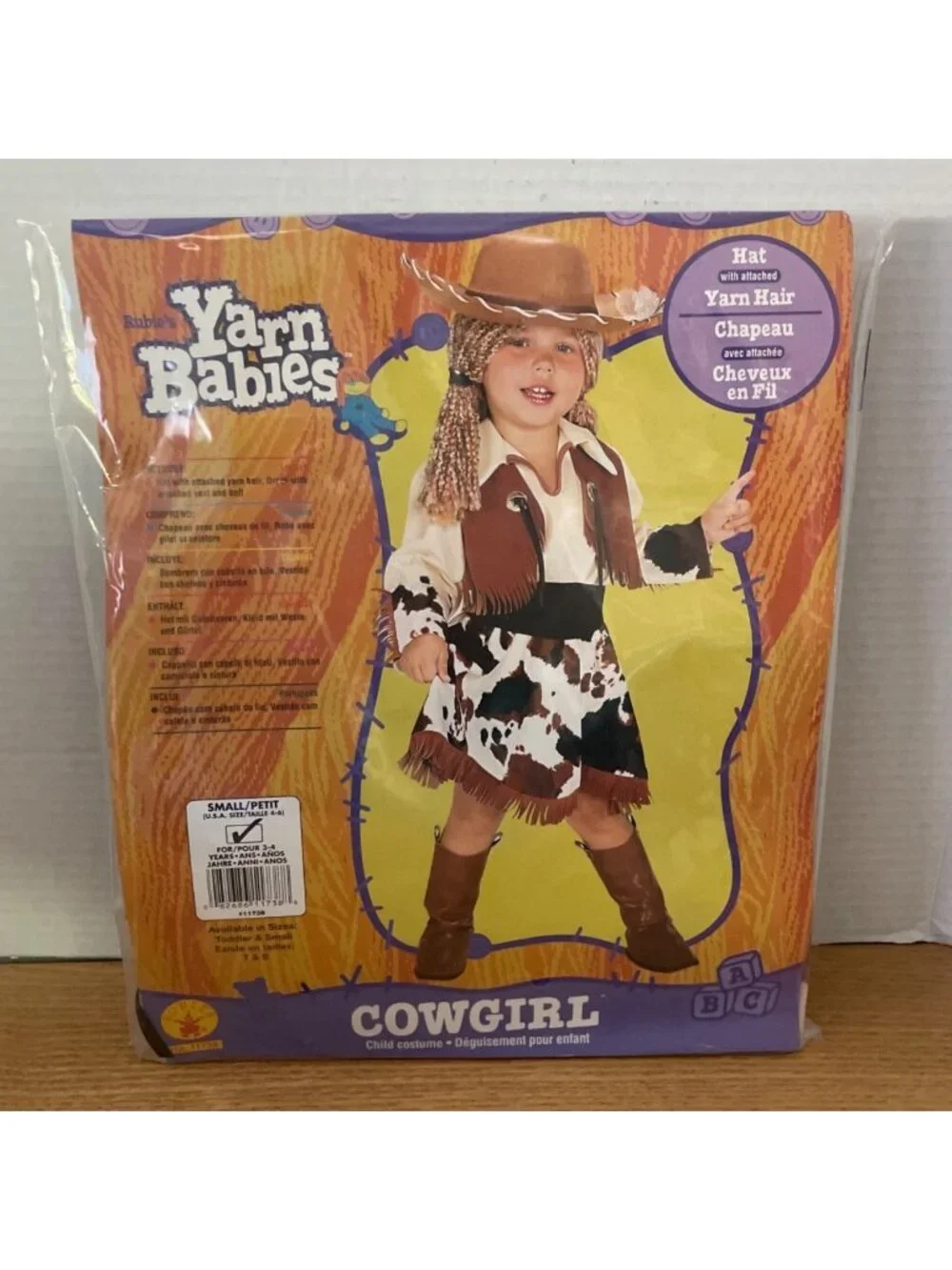 Rubies Yarn Babies Cowgirl Halloween Costume Sm 3-4 Yrs Hat Yarn Hair Dress Belt